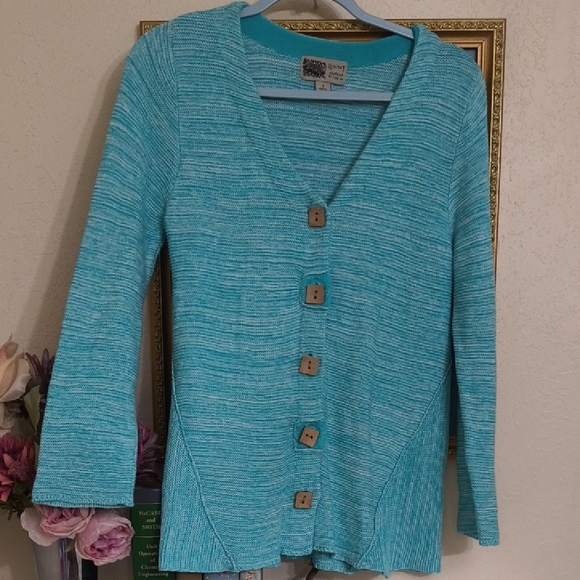Coldwater Creek Sweaters - Coldwater Creek Turquoise Cardigan with Wooden Buttons
